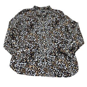Talbots Women's Classic Cotton Shirt Leopard Print Casual LS Button-Up, Sz XL